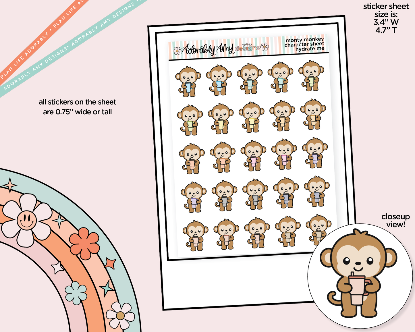 Monty the Monkey Hydrate Me Decoration Character Planner Stickers