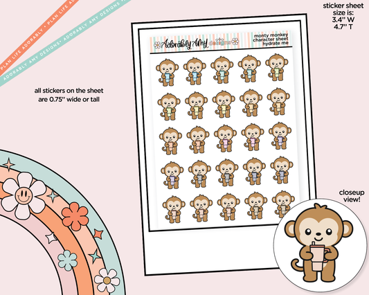 Monty the Monkey Hydrate Me Decoration Character Planner Stickers