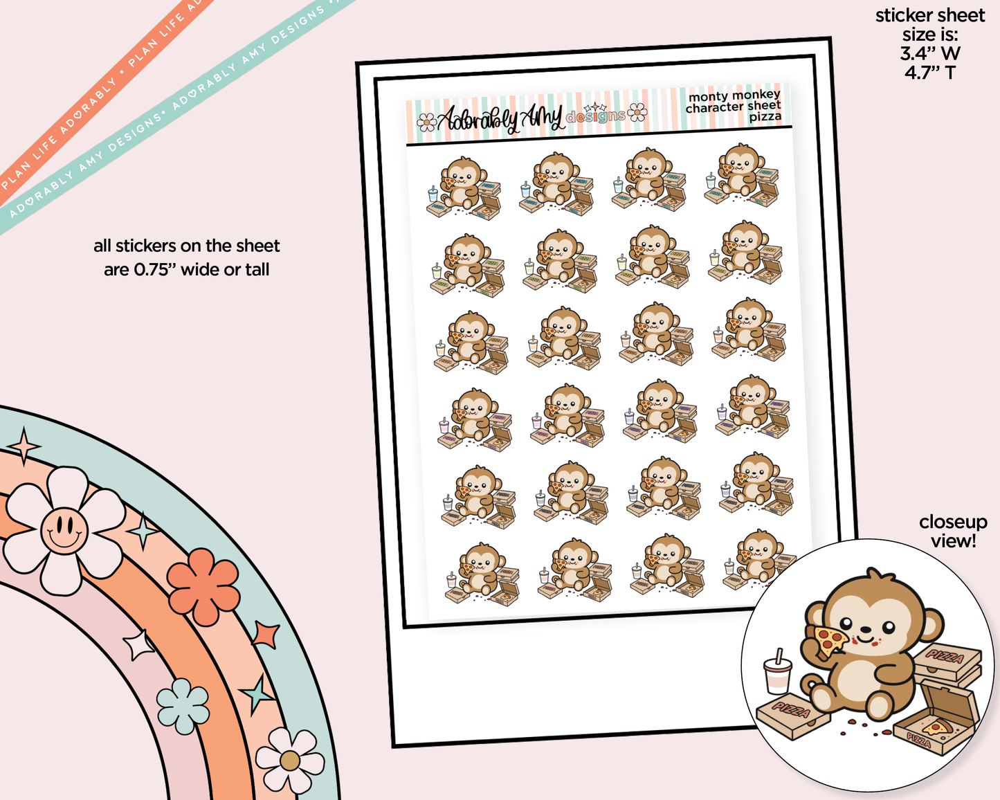 Monty the Monkey Pizza Night Decoration Character Planner Stickers