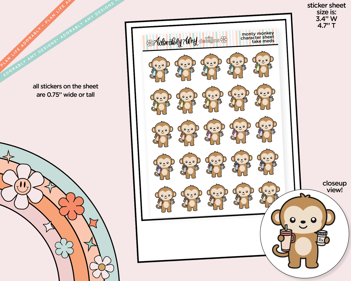 Monty the Monkey Take Meds Decoration Character Planner Stickers