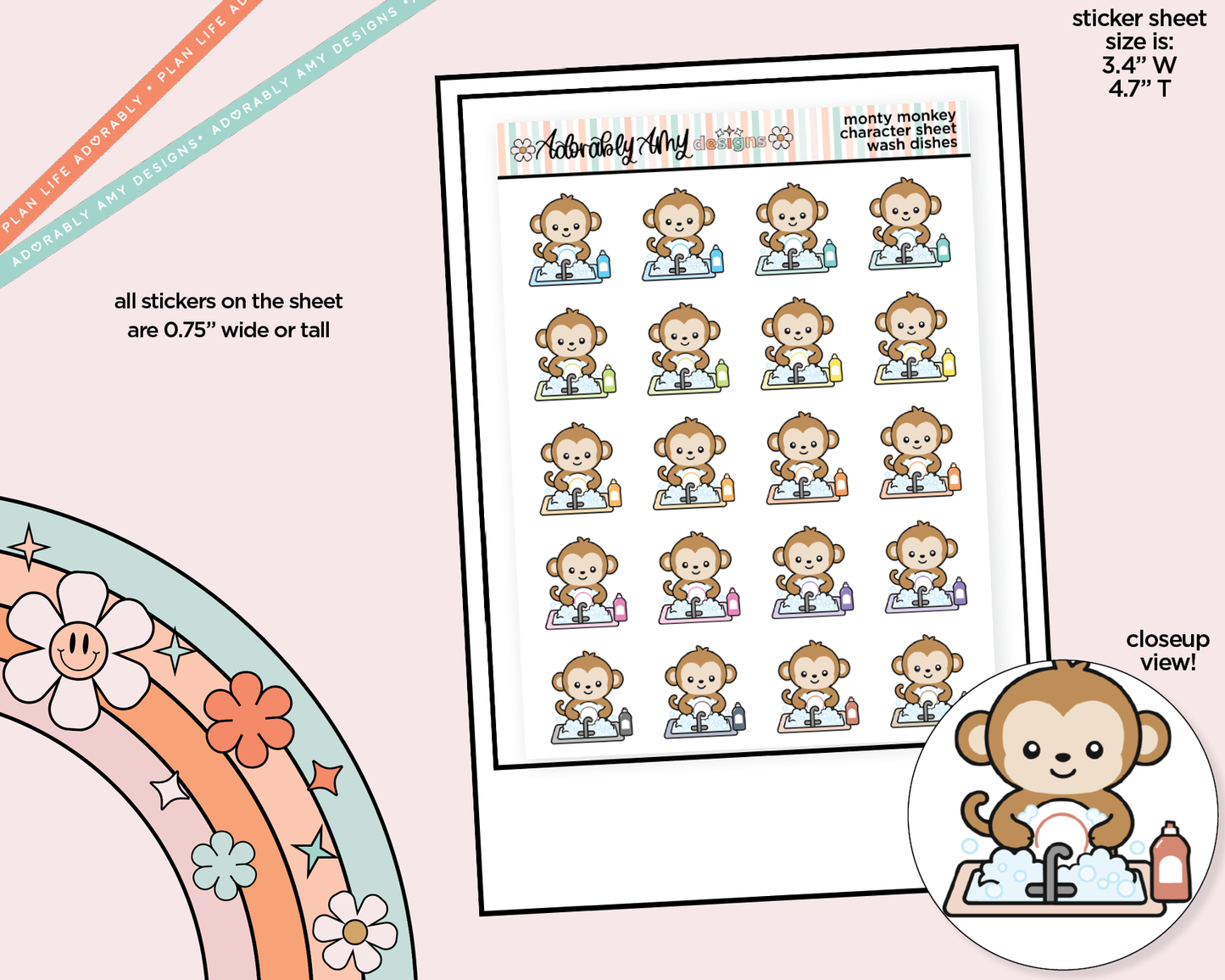 Monty the Monkey Wash Dishes Decoration Character Planner Stickers