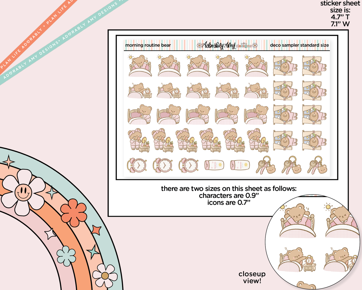 Morning Routine Bear Deco Stickers in Multiple Sizes Decorative Planner Stickers - Adorably Amy Designs
