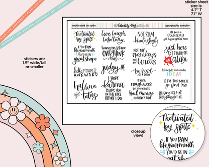 Hand Lettered Motivated by Spite Typography Sampler Planner Stickers - Adorably Amy Designs