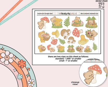 Mushroom Forager Bear Deco Stickers in Multiple Sizes Decorative Planner Stickers