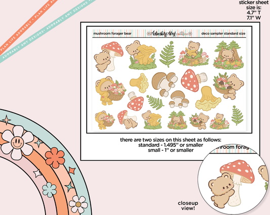 Mushroom Forager Bear Deco Stickers in Multiple Sizes Decorative Planner Stickers