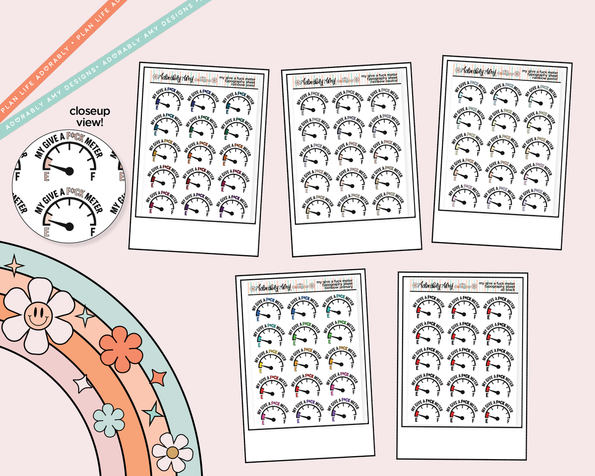 Rainbow or Black My Give a Fuck Meter Typography Planner Stickers - Adorably Amy Designs