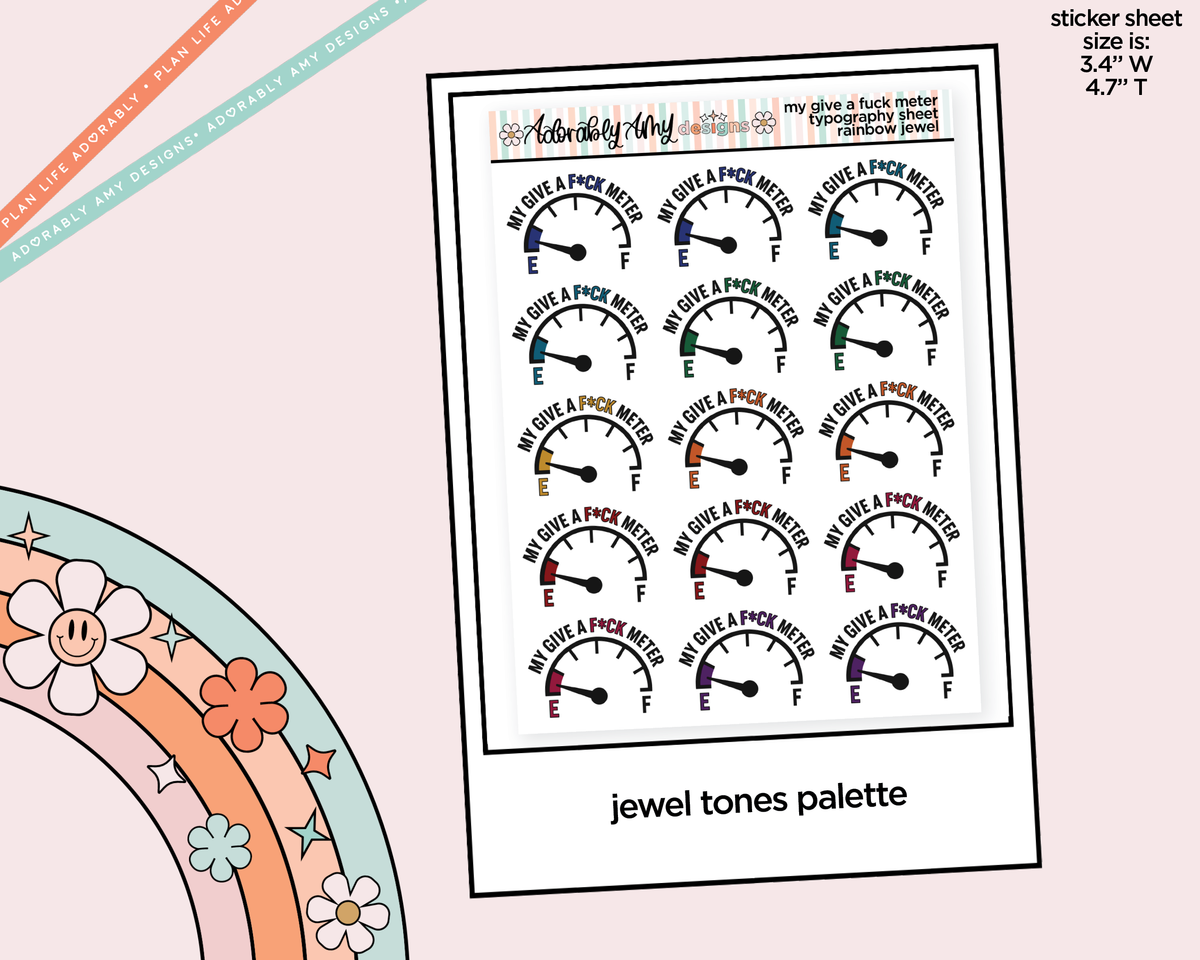 Rainbow or Black My Give a Fuck Meter Typography Planner Stickers - Adorably Amy Designs