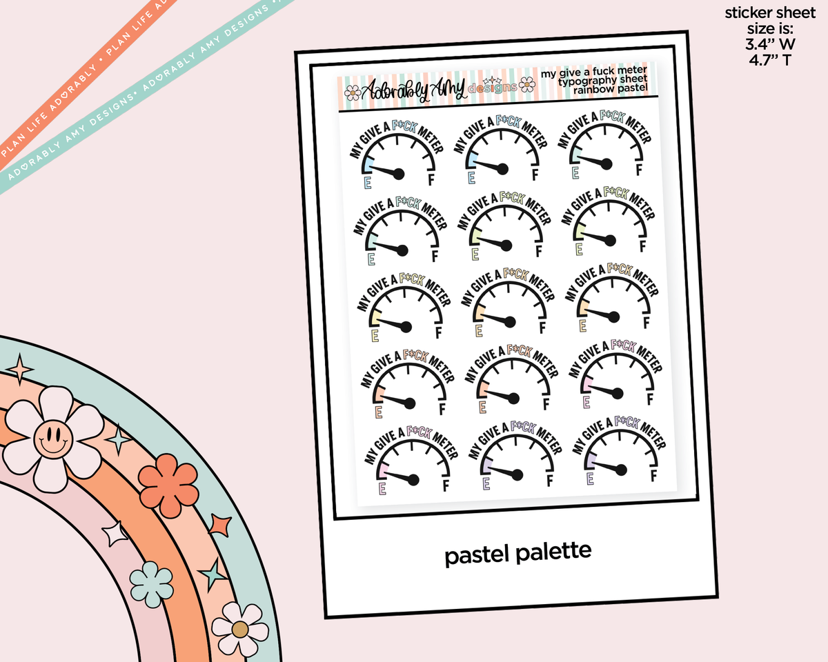 Rainbow or Black My Give a Fuck Meter Typography Planner Stickers - Adorably Amy Designs