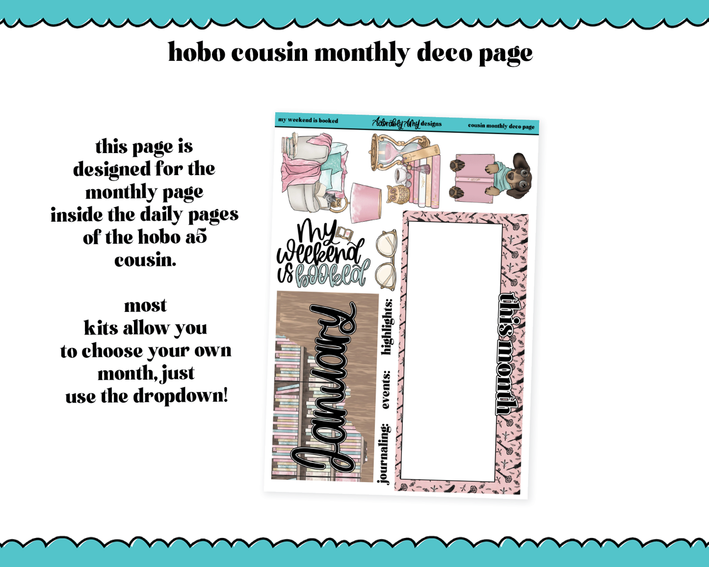 Hobonichi Cousin Monthly Pick Your Month My Weekend is Booked Planner Sticker Kit for Hobo Cousin or Similar Planners