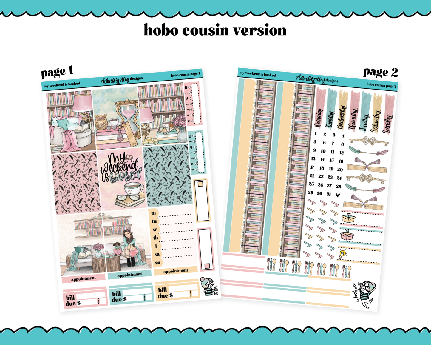 Hobonichi Cousin Weekly My Weekend is Booked Reading & Book Themed Planner Sticker Kit for Hobo Cousin or Similar Planners