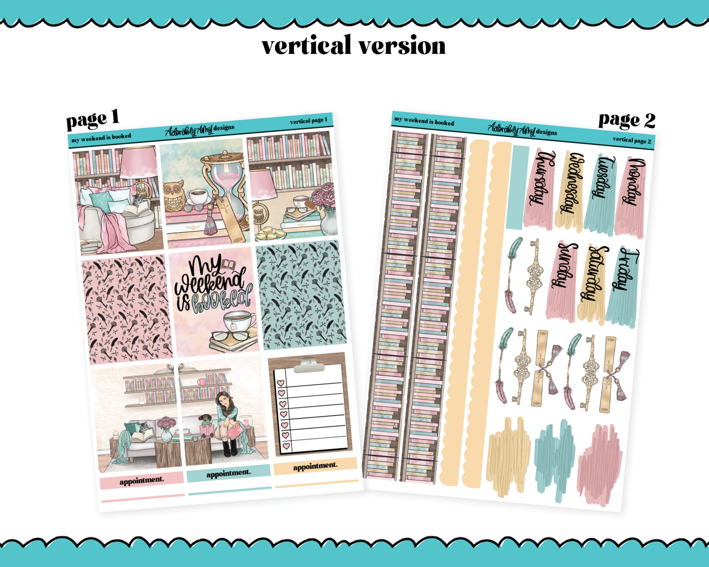 Vertical My Weekend is Booked Reading & Book Themed Planner Sticker Kit for Vertical Standard Size Planners or Inserts