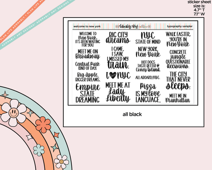 Welcome to New York Typography Sampler Planner Stickers