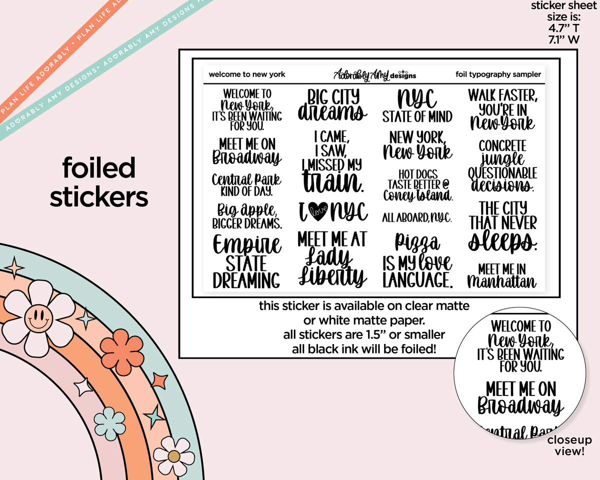 Foiled Welcome to New York Typography Sampler Planner Stickers