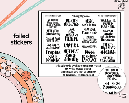 Foiled Welcome to New York Typography Sampler Planner Stickers