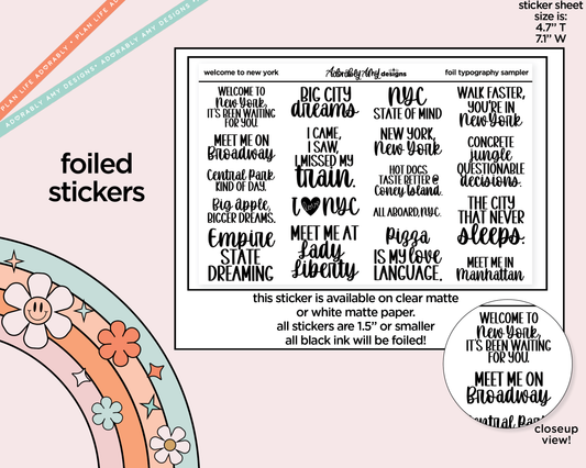 Foiled Welcome to New York Typography Sampler Planner Stickers