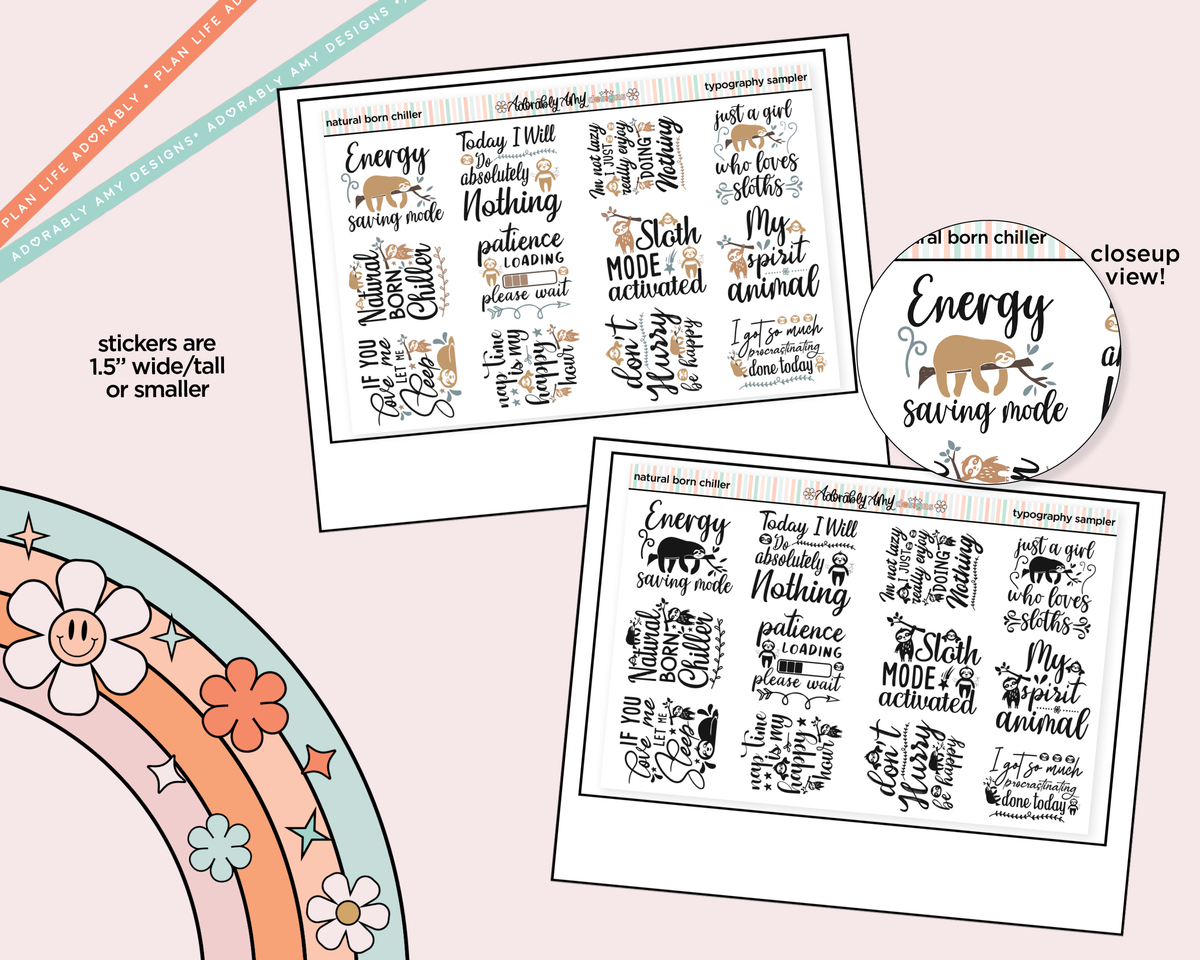 Natural Born Chiller Typography Sampler Planner Stickers - Adorably Amy Designs
