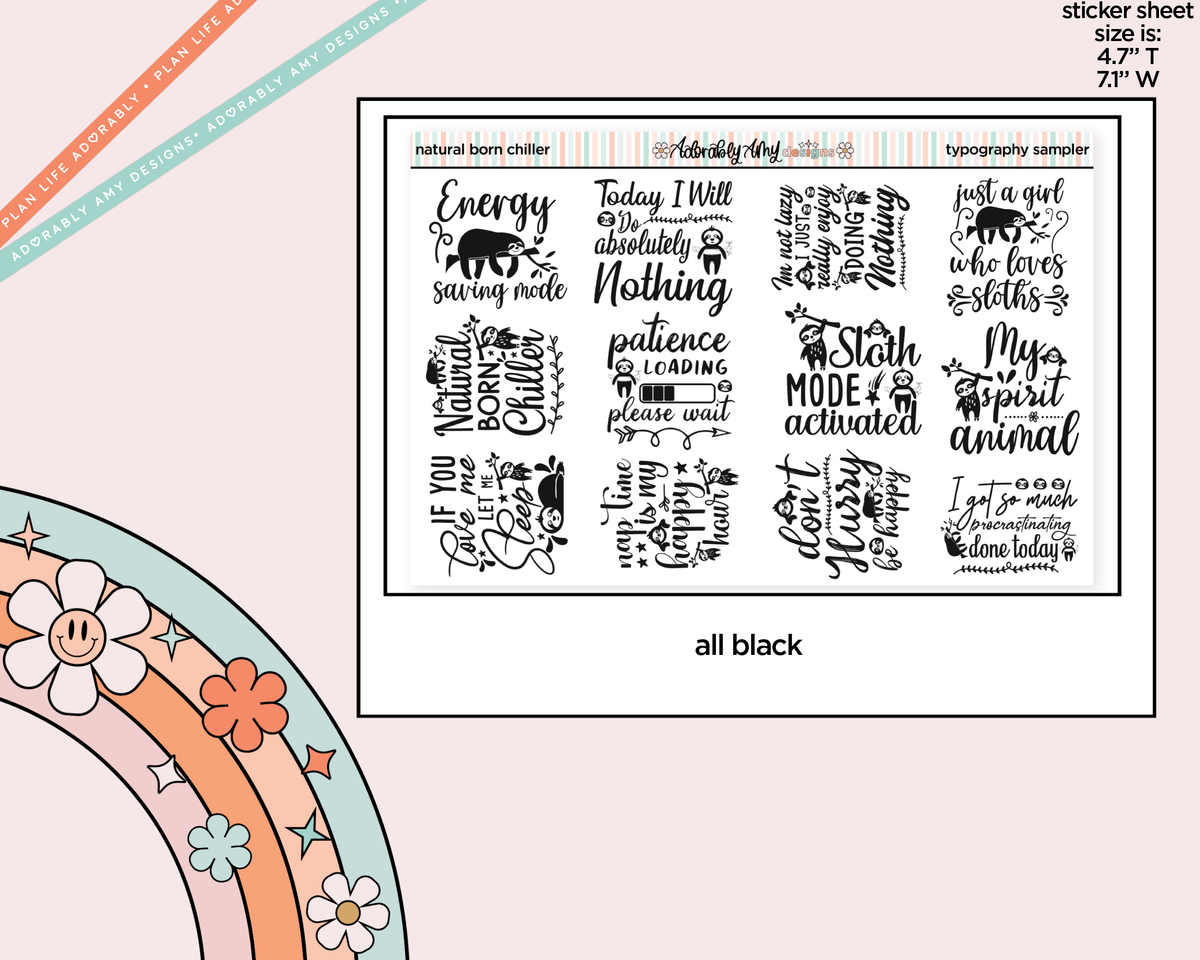 Natural Born Chiller Typography Sampler Planner Stickers - Adorably Amy Designs