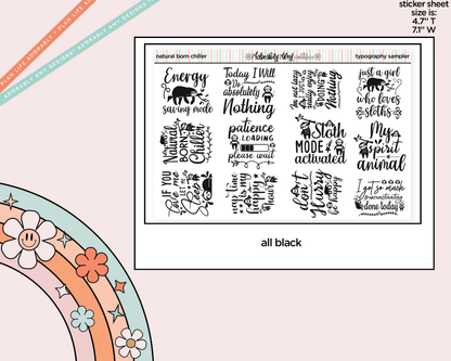 Natural Born Chiller Typography Sampler Planner Stickers - Adorably Amy Designs