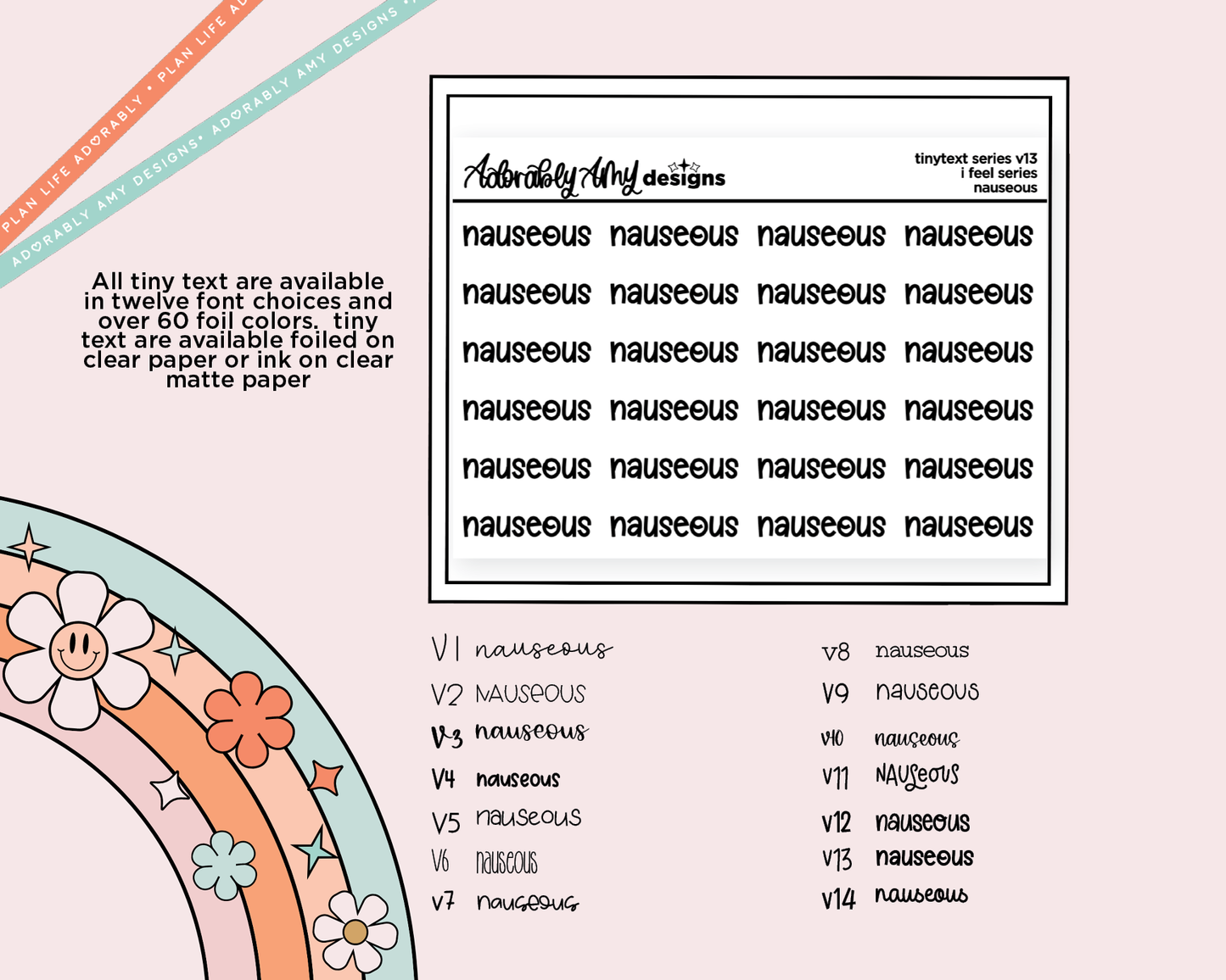 Foiled Tiny Text Series - Feelings Series - Nauseous Checklist Size Planner Stickers for any Planner or Insert