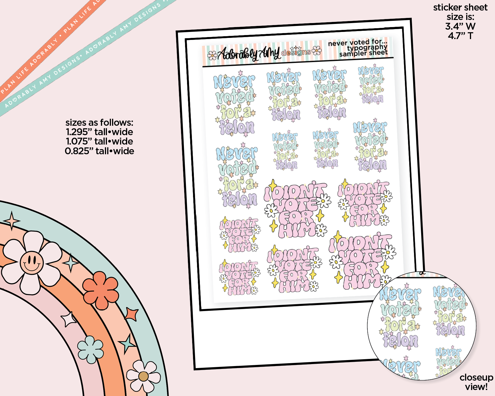 Never Voted for a Felon Typography Sampler Planner Stickers - Adorably Amy Designs