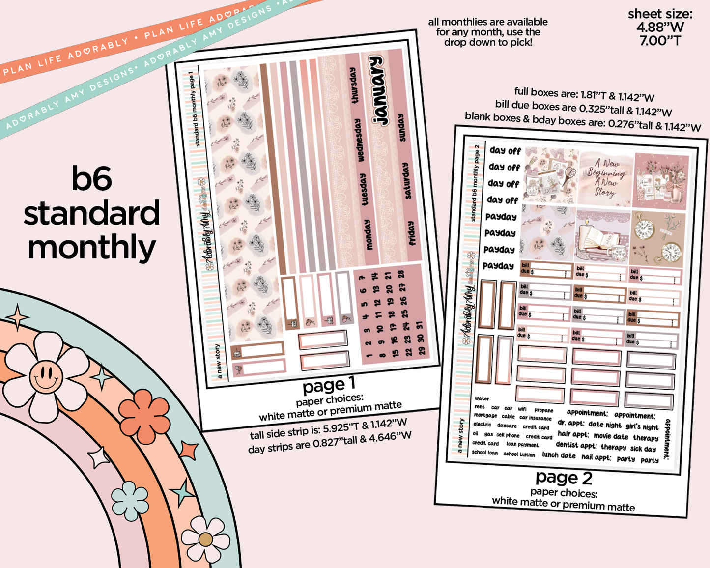 Standard B6 Monthly Pick Your Month A New Story Planner Sticker Kit for some B6 Planners