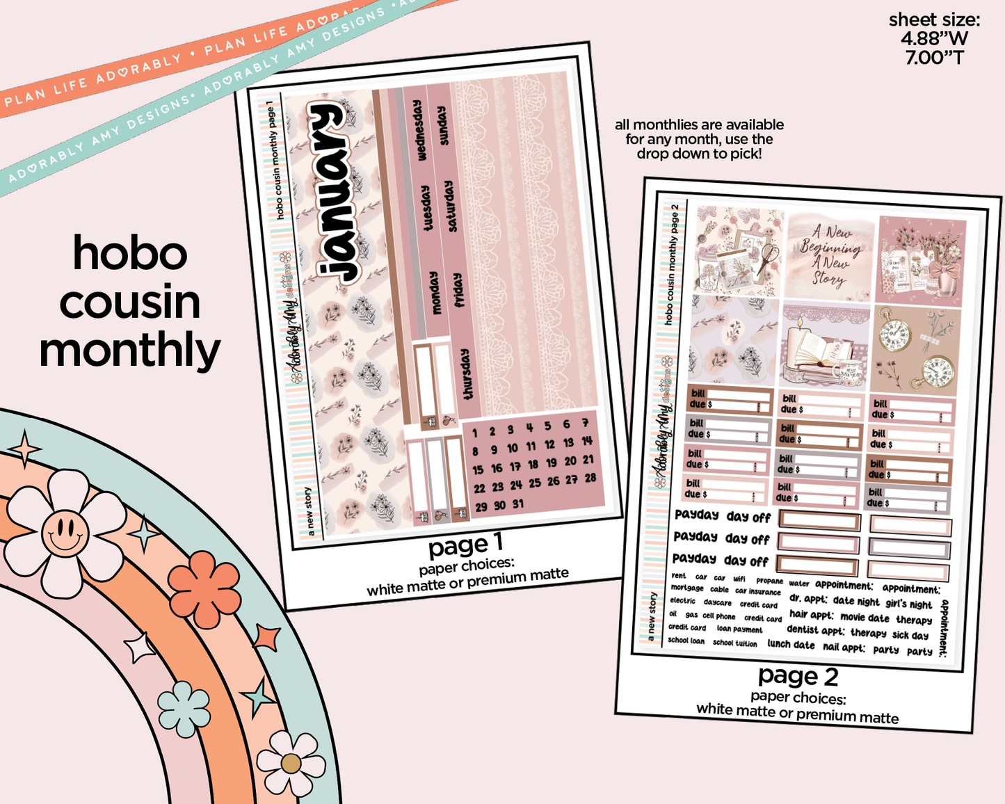 Hobonichi Cousin Monthly Pick Your Month A New Story Planner Sticker Kit for Hobo Cousin or Similar Planners