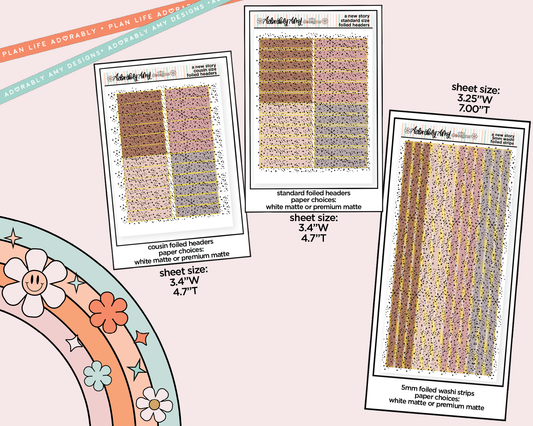 Foiled A New Story Headers or Long Strips Planner Stickers for any Planner or Insert