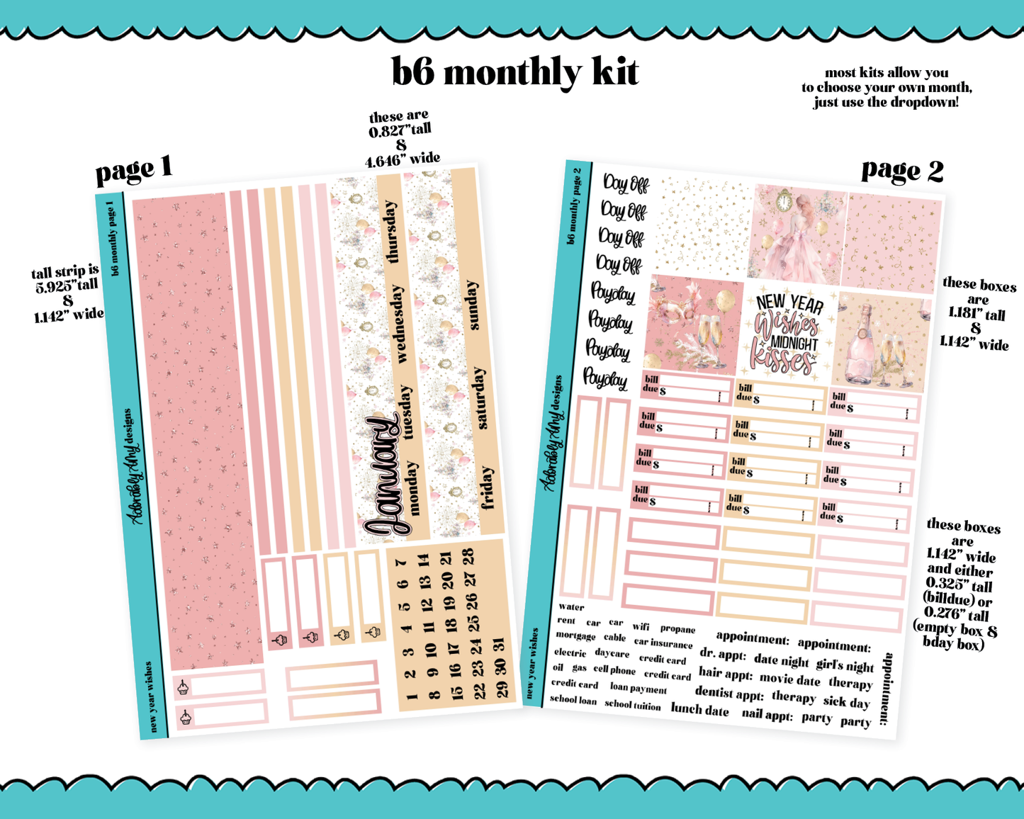 Standard B6 Monthly Pick Your Month New Year Wishes Planner Sticker Kit for some B6 Planners