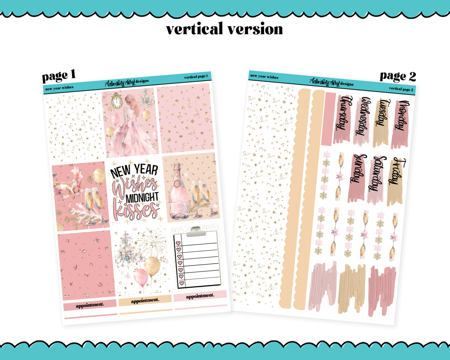 Vertical New Year Wishes Planner Sticker Kit for Vertical Standard Size Planners or Inserts