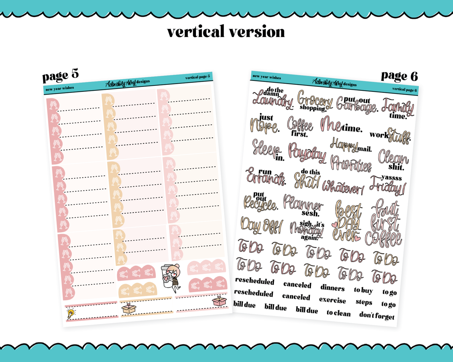Vertical New Year Wishes Planner Sticker Kit for Vertical Standard Size Planners or Inserts