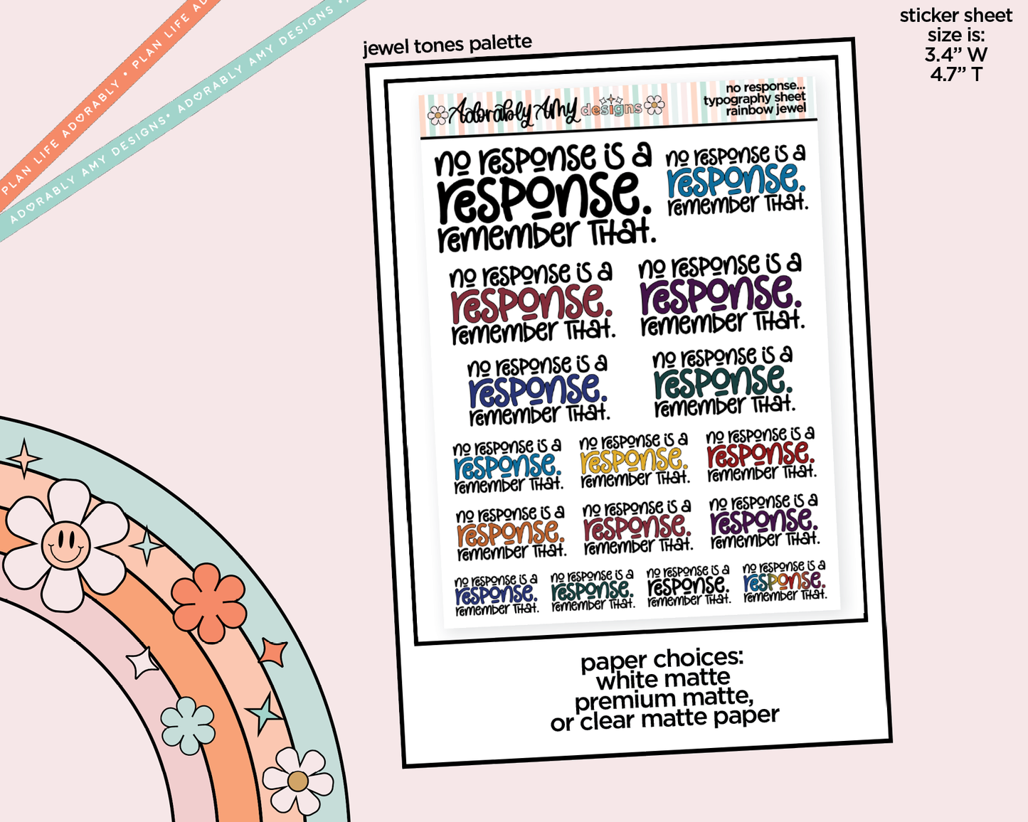 Rainbow or Black No Response is a Response Typography Planner Stickers for any Planner or Insert