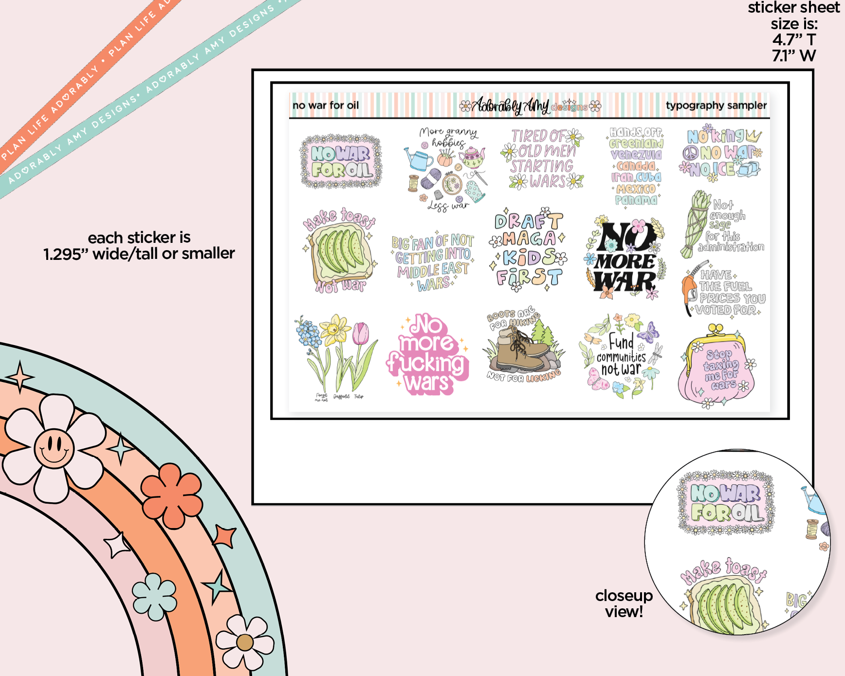 No War for Oil Typography Sampler Planner Stickers - Adorably Amy Designs