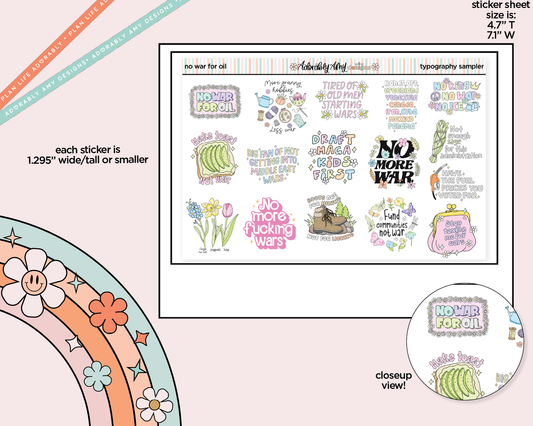 No War for Oil Typography Sampler Planner Stickers - Adorably Amy Designs