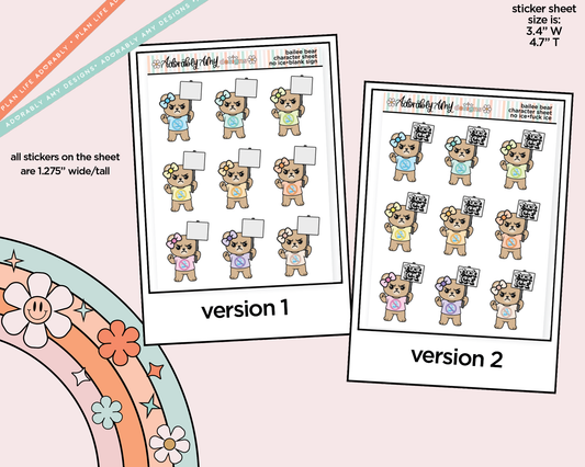 Bailee Bear Protestor  - No Ice Decoration Character Planner Stickers - Adorably Amy Designs
