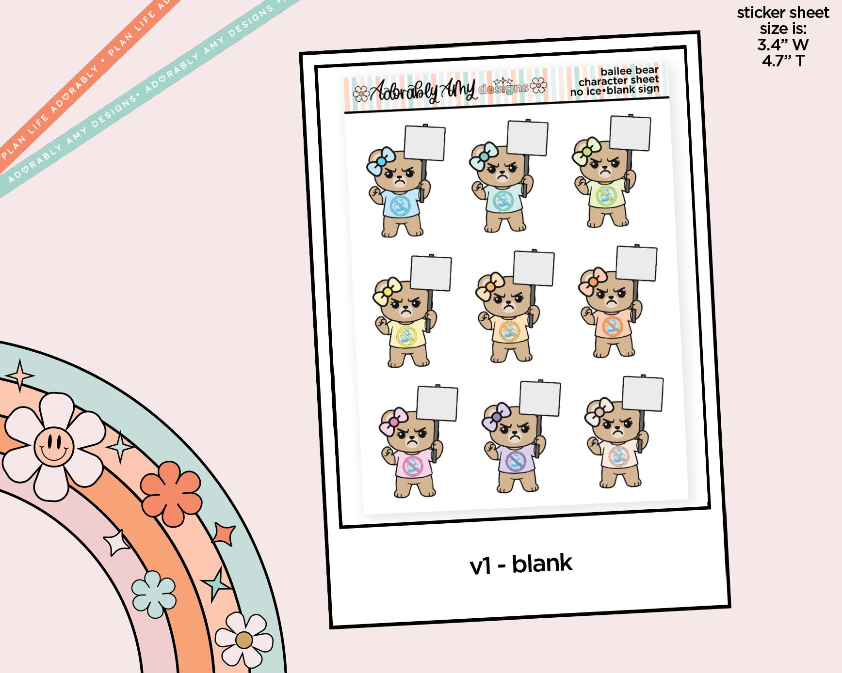Bailee Bear Protestor  - No Ice Decoration Character Planner Stickers - Adorably Amy Designs