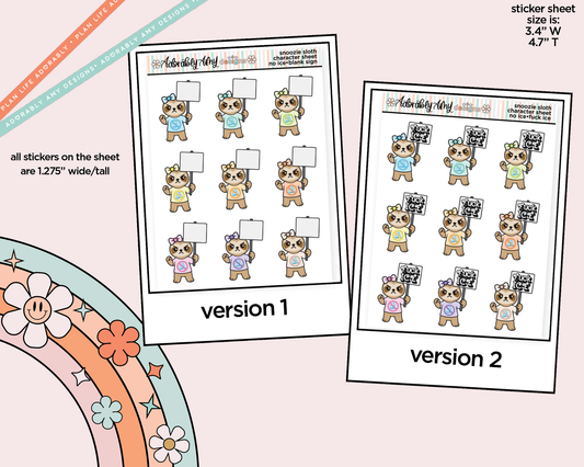 Snoozie Sloth Protestor - No Ice Decoration Character Planner Stickers - Adorably Amy Designs