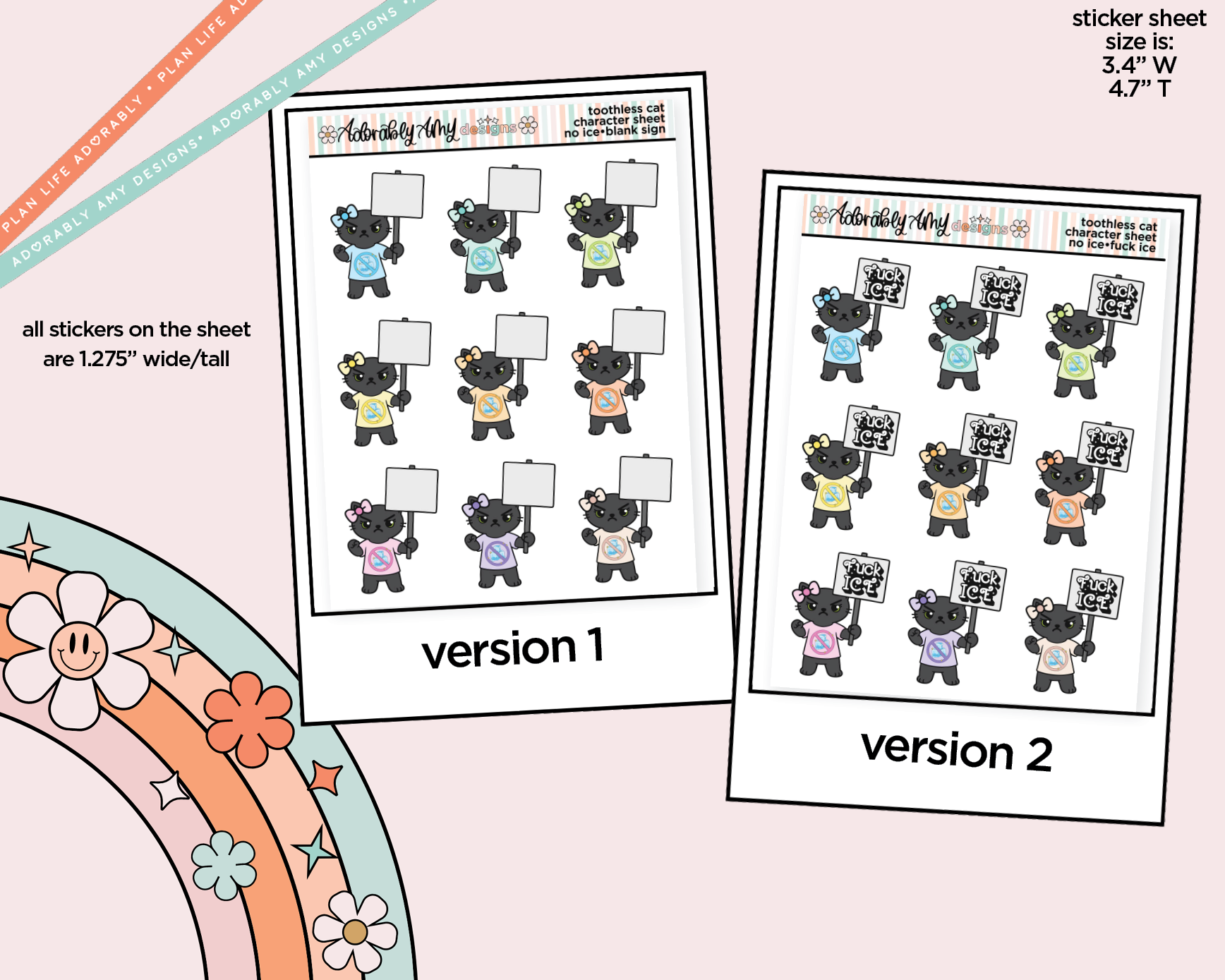 Toothless Cat Protestor - No Ice Decoration Character Planner Stickers - Adorably Amy Designs