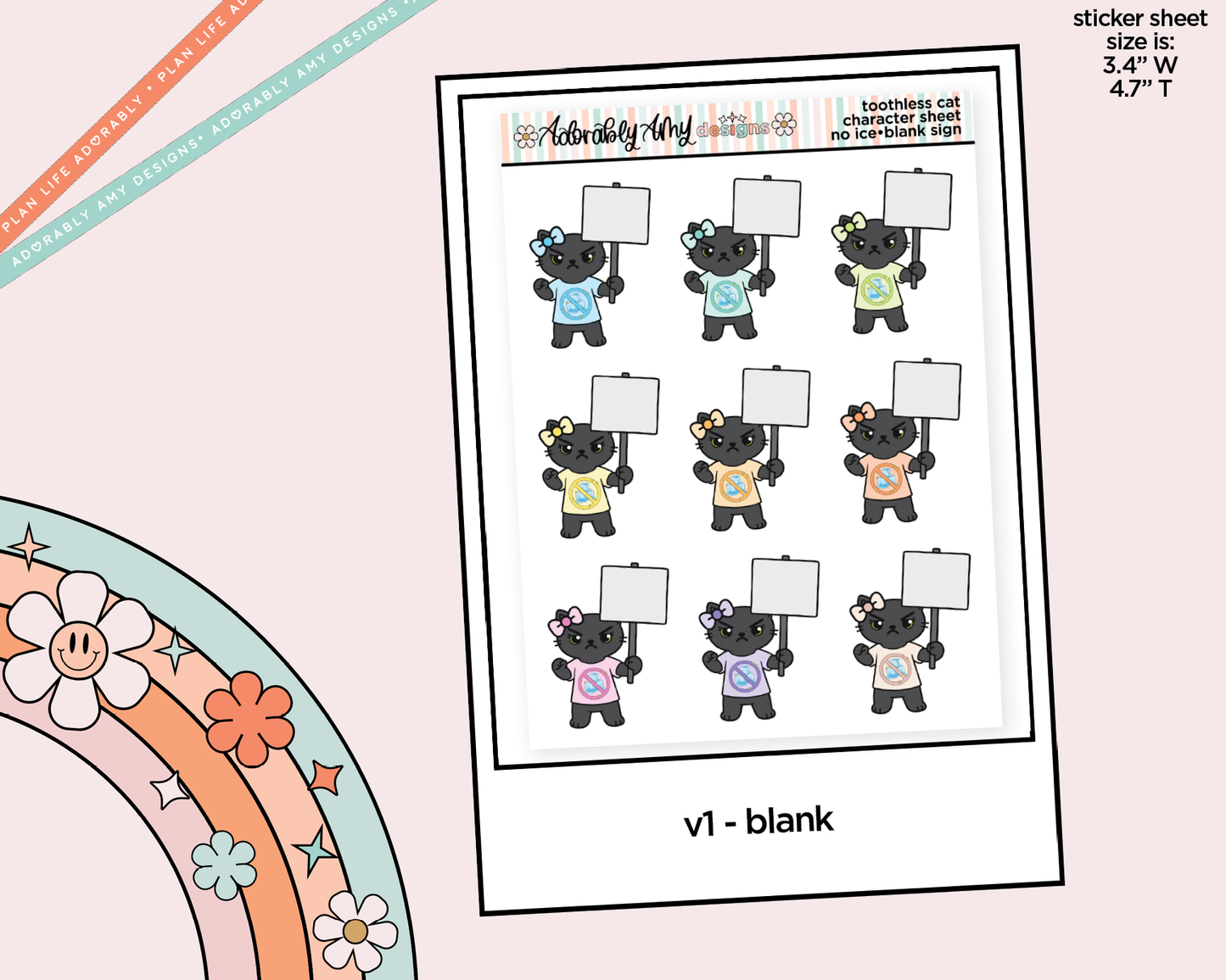Toothless Cat Protestor - No Ice Decoration Character Planner Stickers - Adorably Amy Designs