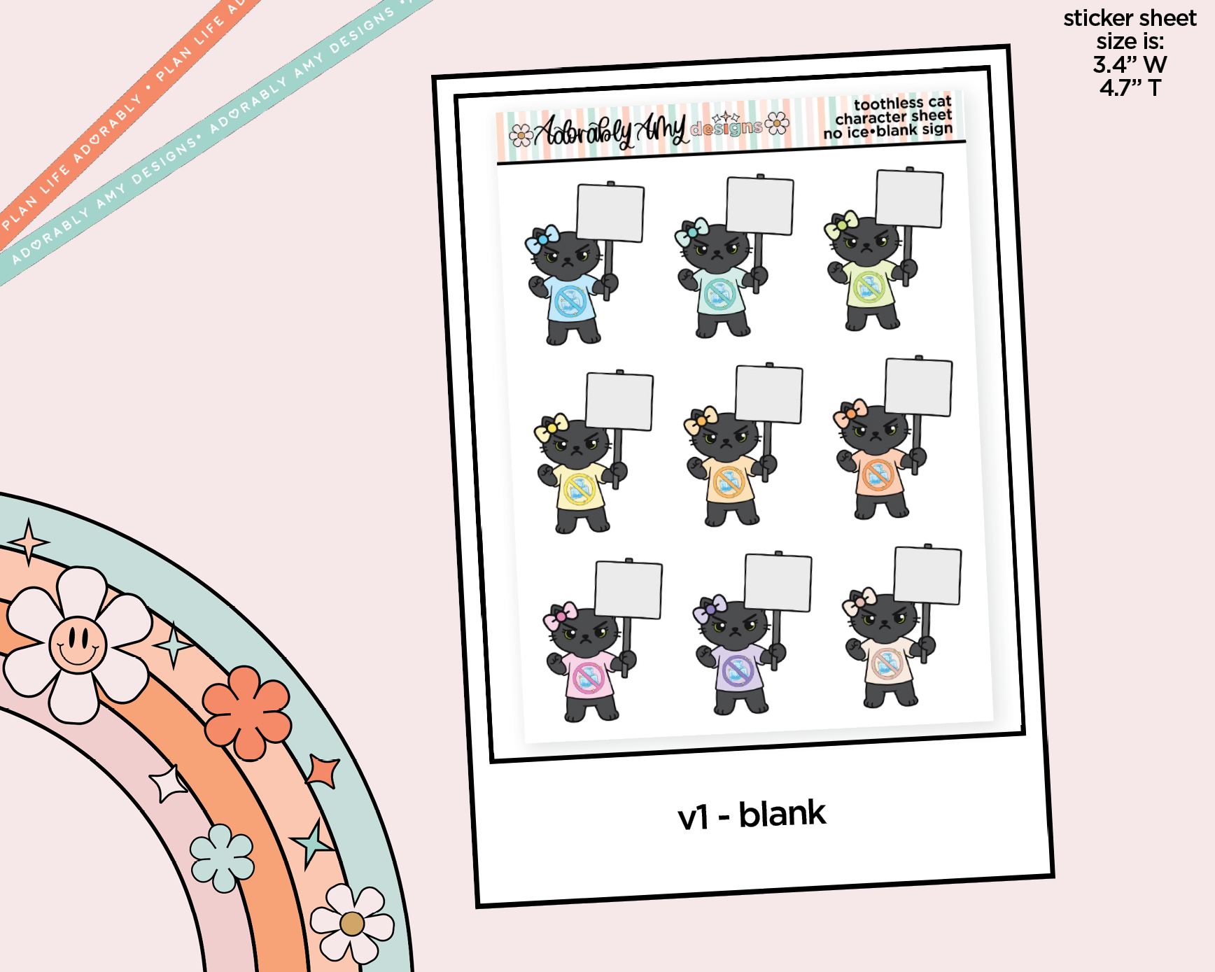 Toothless Cat Protestor - No Ice Decoration Character Planner Stickers - Adorably Amy Designs