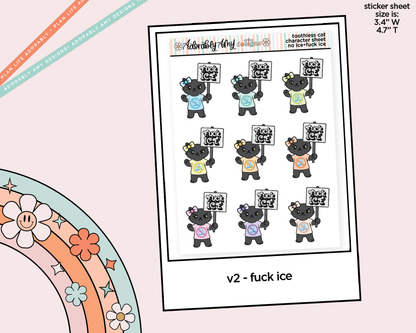 Toothless Cat Protestor - No Ice Decoration Character Planner Stickers - Adorably Amy Designs