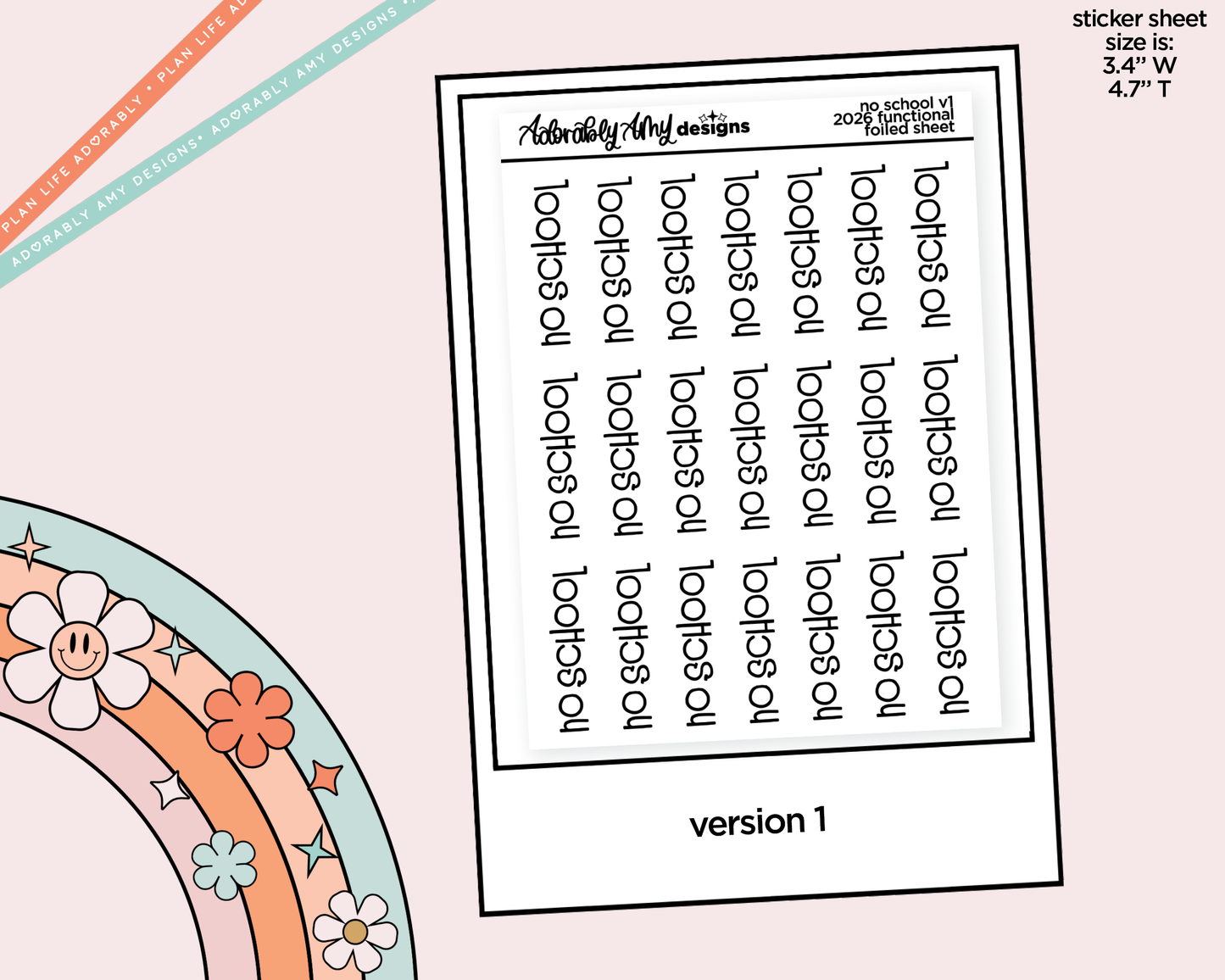 Foiled No School 2026 - 2 Versions Reminder Typography Planner Stickers