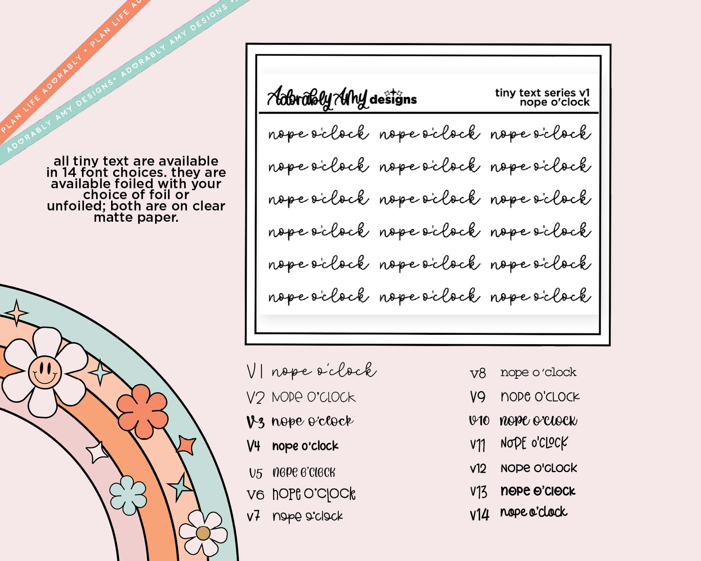 Foiled Tiny Text Series - Nope O'Clock Checklist Size Planner Sticker Sheet