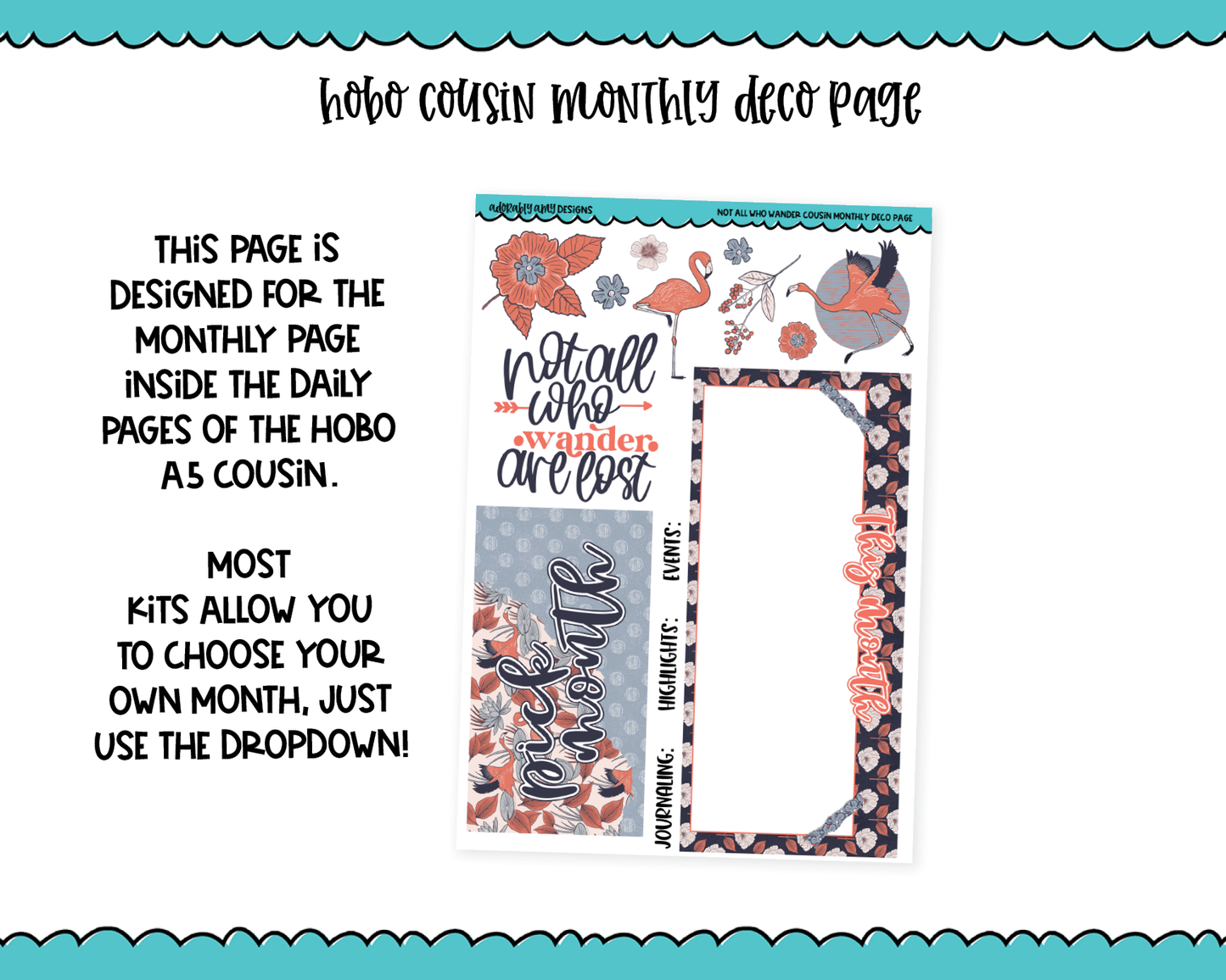 Hobonichi Cousin Monthly Pick Your Month Not All Who Wander Nature Themed Planner Sticker Kit for Hobo Cousin or Similar Planners
