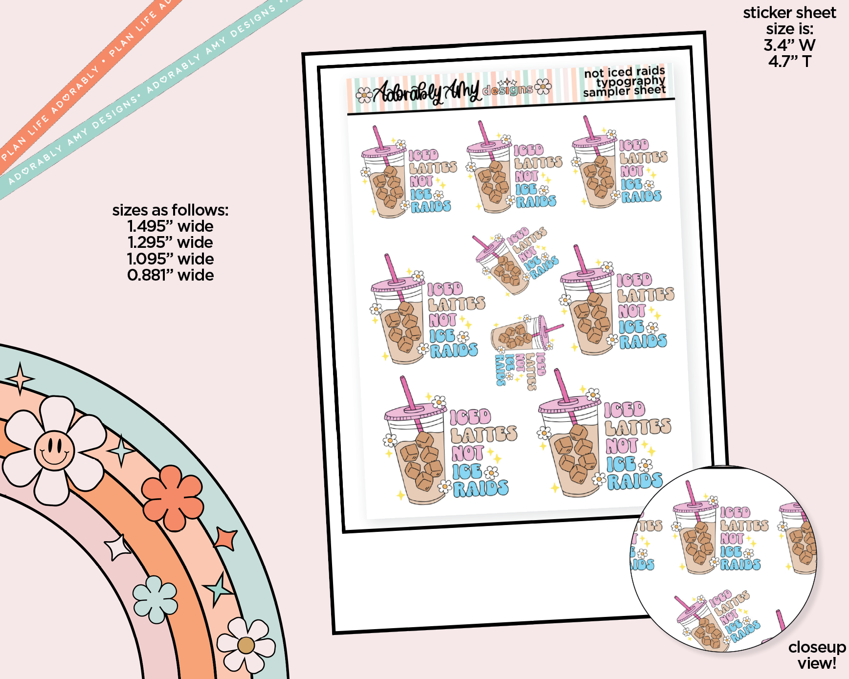 Iced Lattes Not Ice Raids Typography Sampler Planner Stickers - Adorably Amy Designs