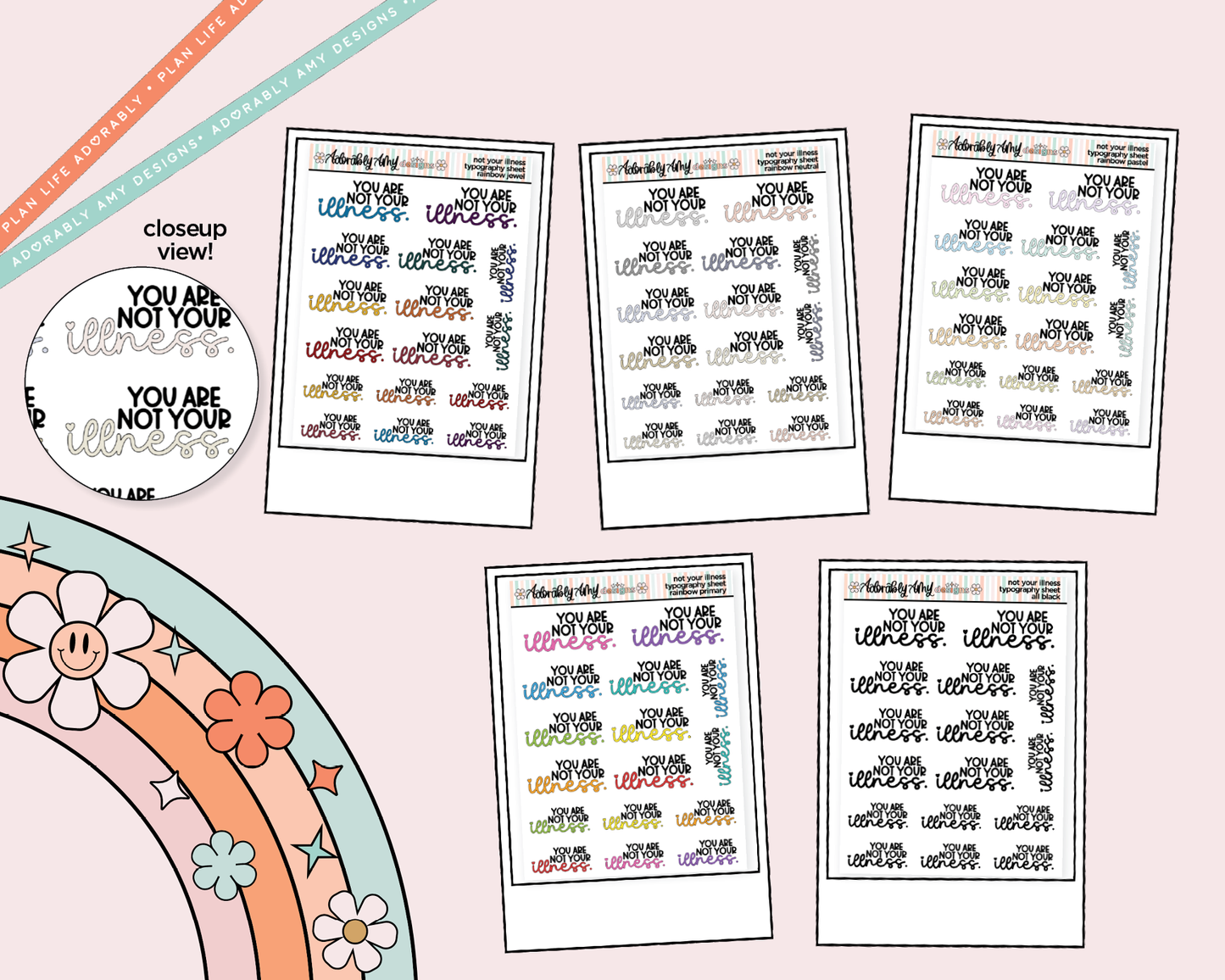 Rainbow or Black You Are Not Your Illness Typography Planner Stickers