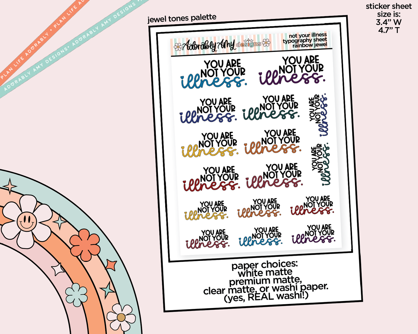 Rainbow or Black You Are Not Your Illness Typography Planner Stickers