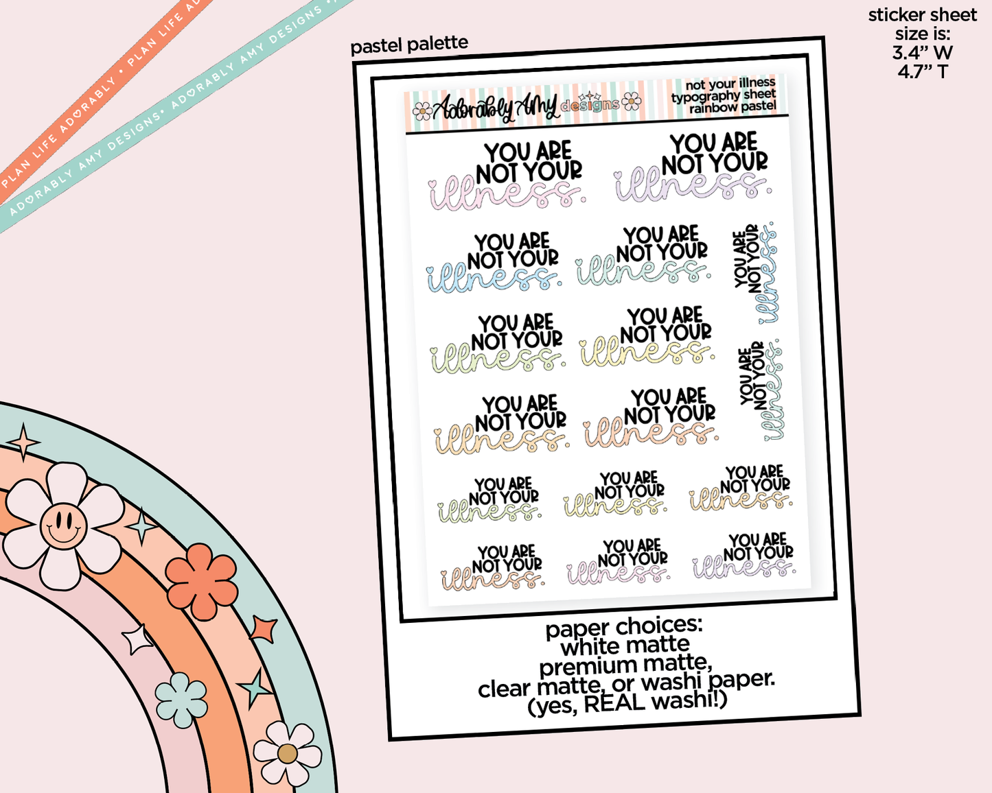 Rainbow or Black You Are Not Your Illness Typography Planner Stickers