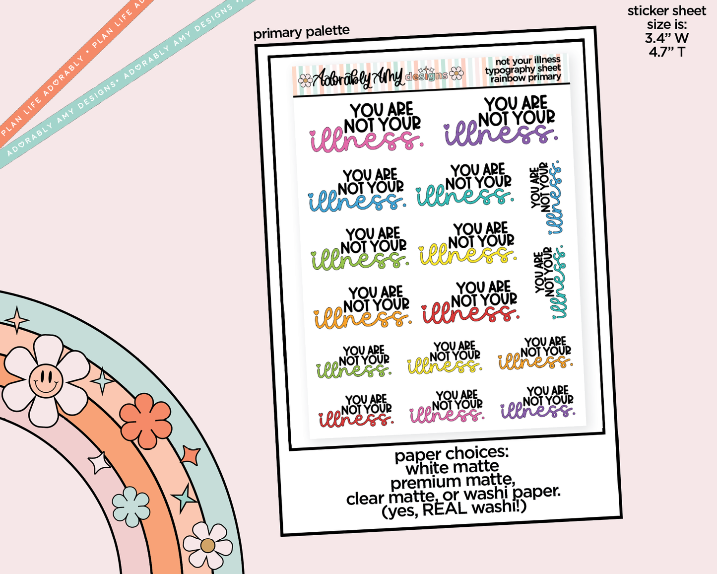 Rainbow or Black You Are Not Your Illness Typography Planner Stickers