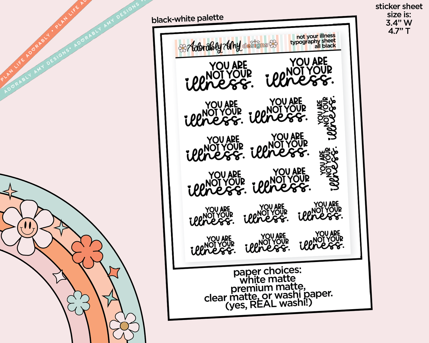 Rainbow or Black You Are Not Your Illness Typography Planner Stickers