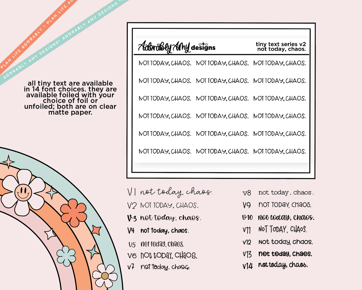 Foiled Tiny Text Series - Not Today, Chaos. Checklist Size Planner Sticker Sheet